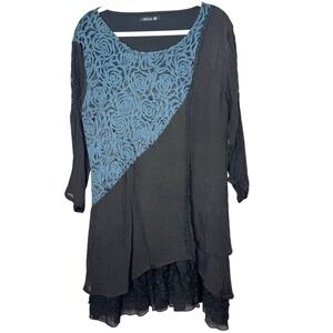 Adorn Womens Asymmetric Tunic 1XL Lace Floral Whimsigoth‎ Lagenlook Fairy